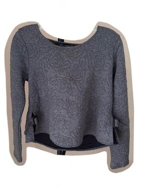 Zara Gray Embossed Floral Sweatshirt with Side Bow Tabs